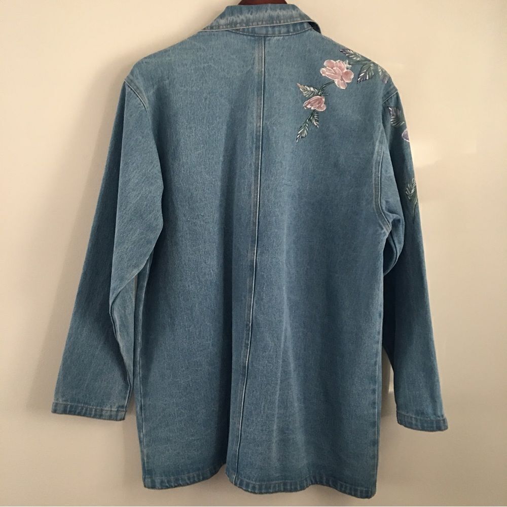 VINTAGE CMC Oversized Denim Blazer with Floral Designs | Size Large - Picture 5 of 8